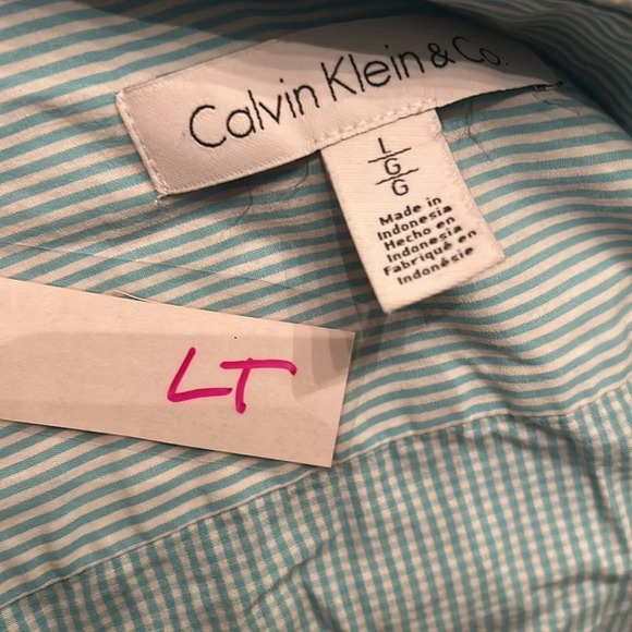 Blue and White Plaid Calvin Klein Button Up - Picture 6 of 6
